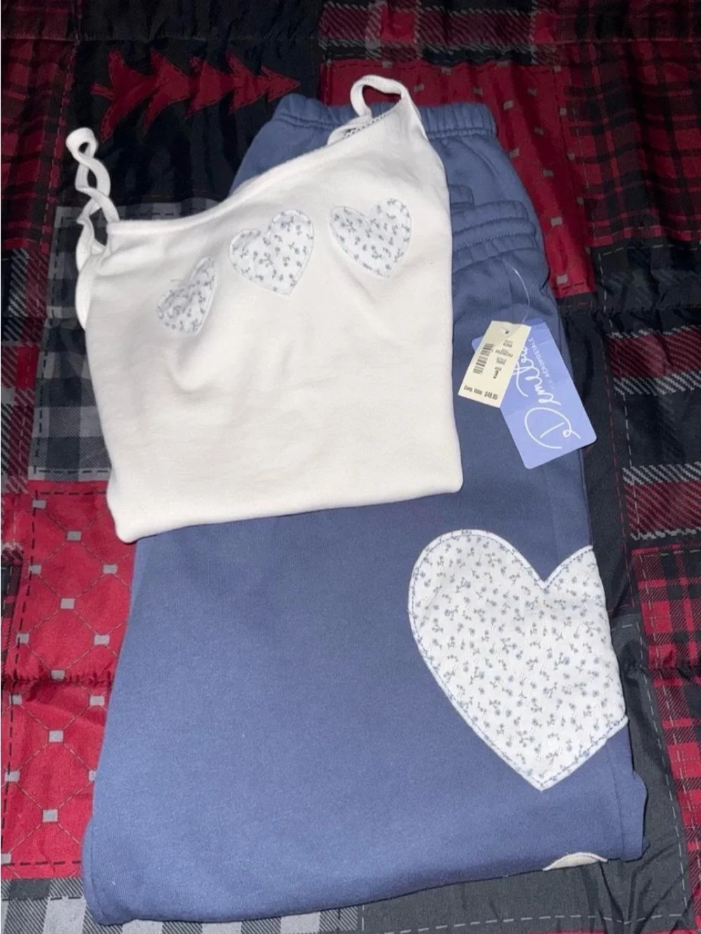 Demetra for Aeropostale Ditsy Blue and cream Heart Lounge Pants Set